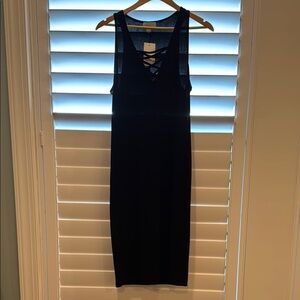 Veronica M Black Ribbed Bodycon Midi Dress